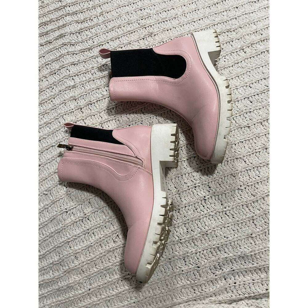 Beast Fashion Boots Lug Sole Slip On Mid-Calf Womens 6 Pink White Black Chunky - Picture 4 of 10